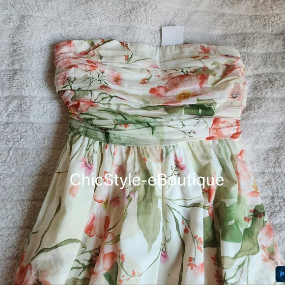 H&M Tie-back Bandeau Dress Midi Floral White/flowers Bnwt!! - Picture 12 of 16